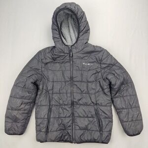 Eddie Bauer Puffer Jacket Kids M 10/12 Black Reversible Fleece Hooded Insulated